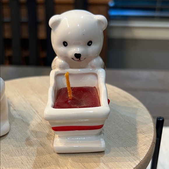RUSS White Bear Candle Holders with Red Accents - Picture 4 of 15